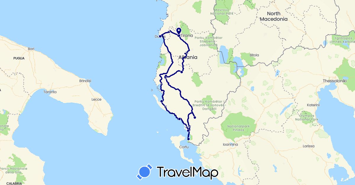 TravelMap itinerary: driving in Albania (Europe)