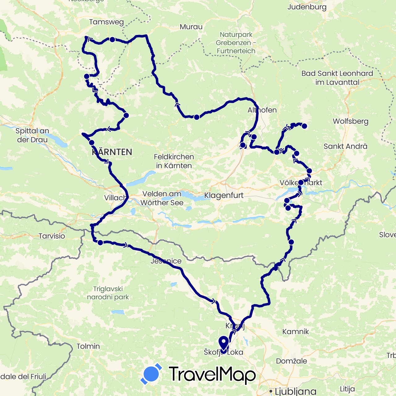 TravelMap itinerary: driving in Austria, Slovenia (Europe)